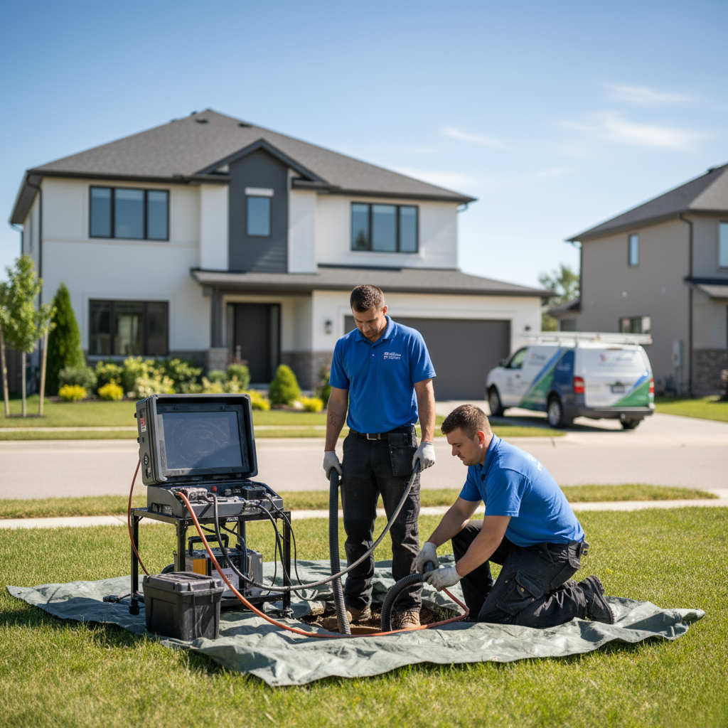 Trenchless sewer repair team working on residential property.