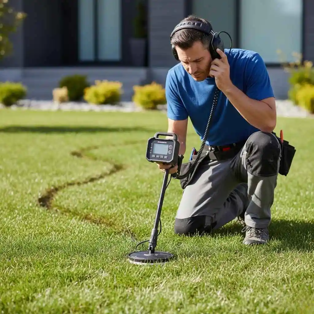Technician using leak detection equipment