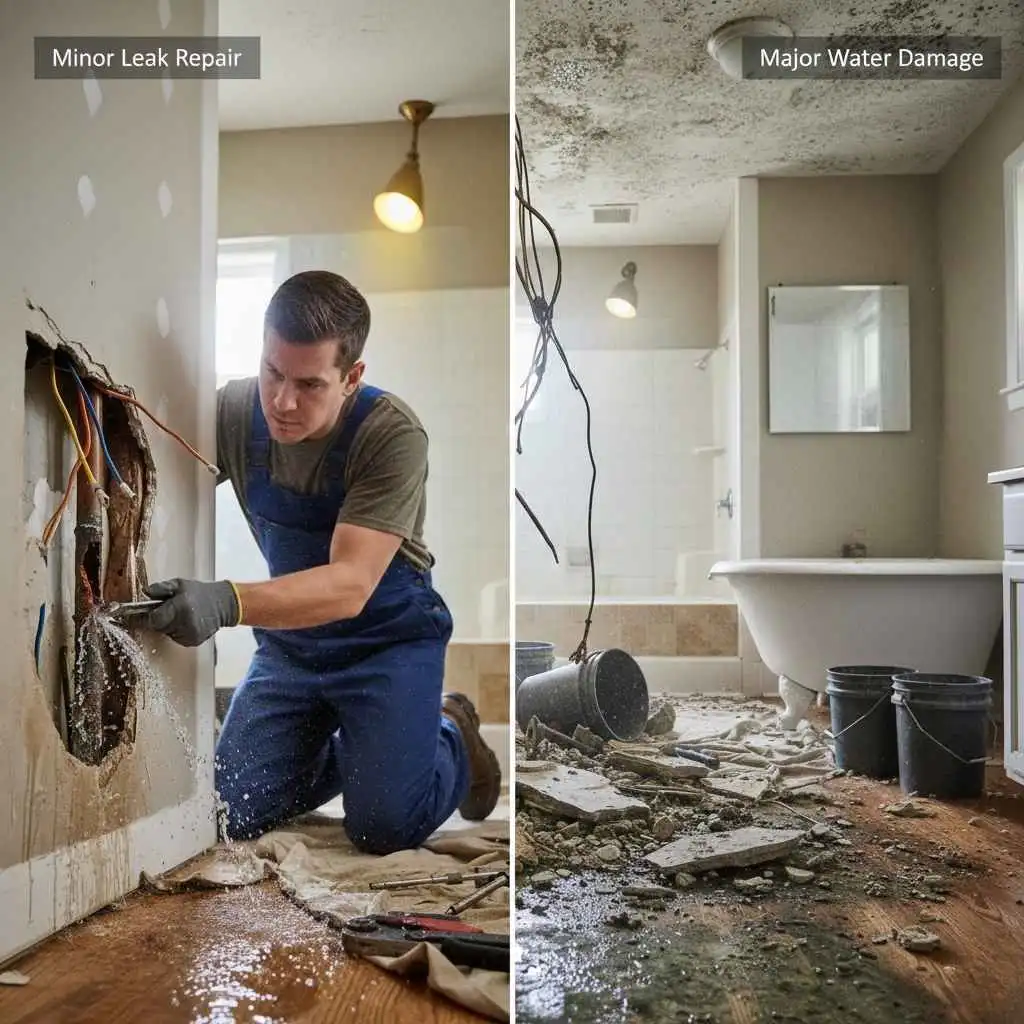 comparison between minor leak repair and major water damage