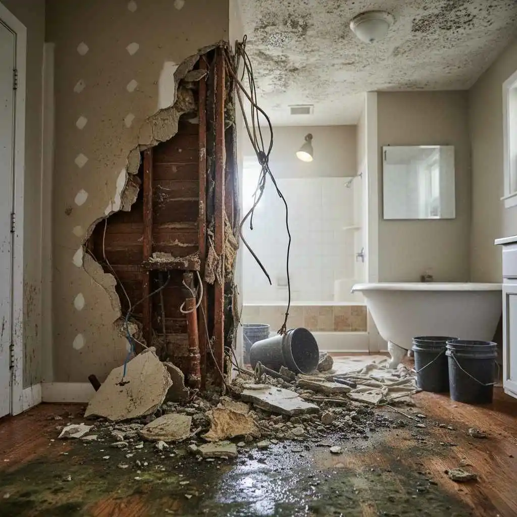 wall damage from untreated water leak