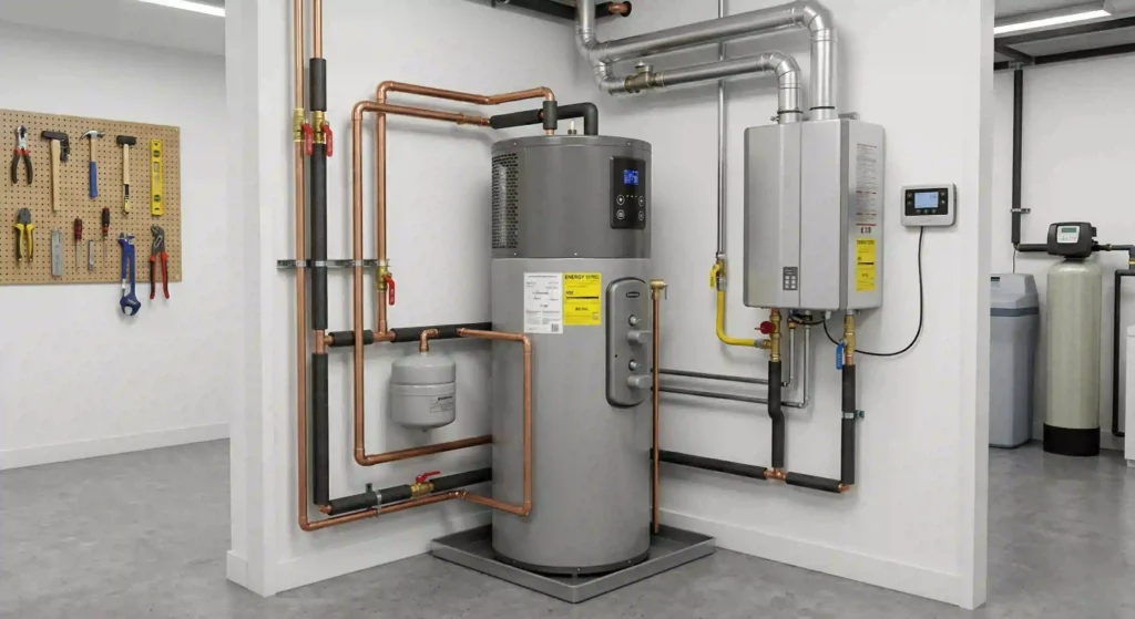 clean, efficient water heater setup