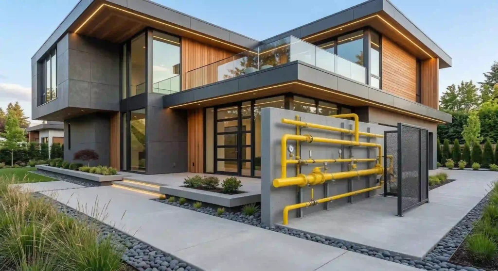 modern home exterior with maintained gas systems