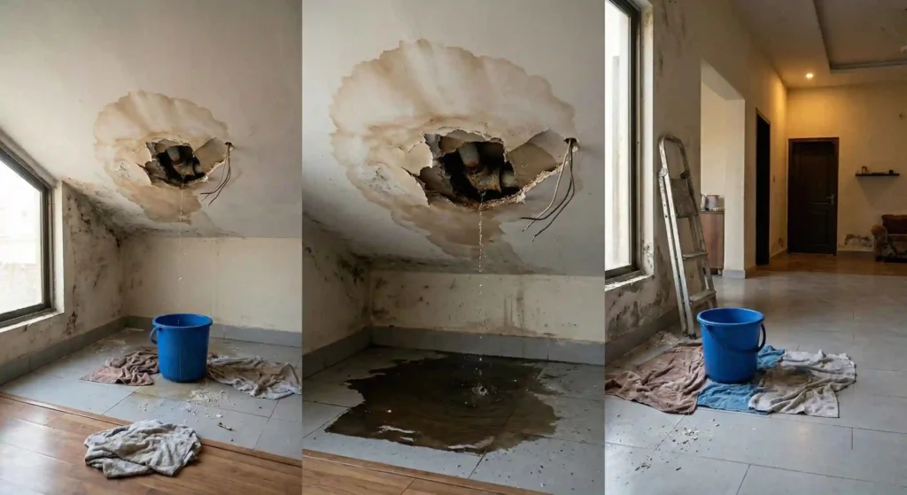 water-damaged ceiling or pipe leak.