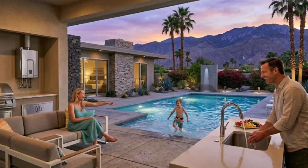 family using hot water simultaneously (kitchen + bathroom)