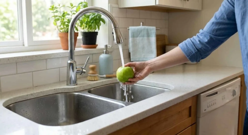 household kitchen sink or dishwasher area showing clean water