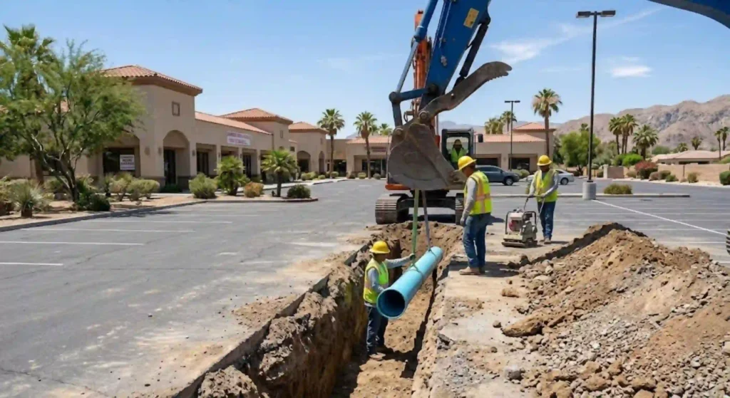 New underground water line installation for an Indio commercial property