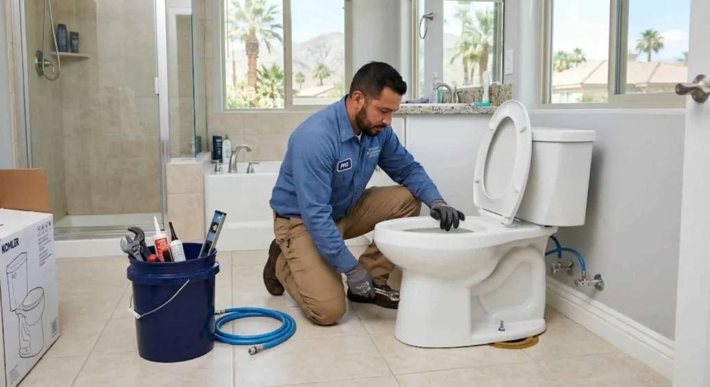 Professional toilet installation service in an Indio home
